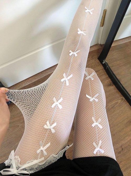 Liza Bow Fishnet Tights – Black