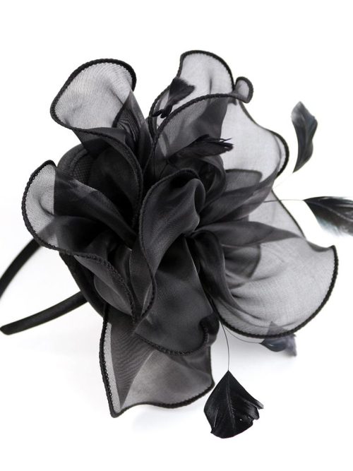 Anna Organza Feather Fascinator – Black