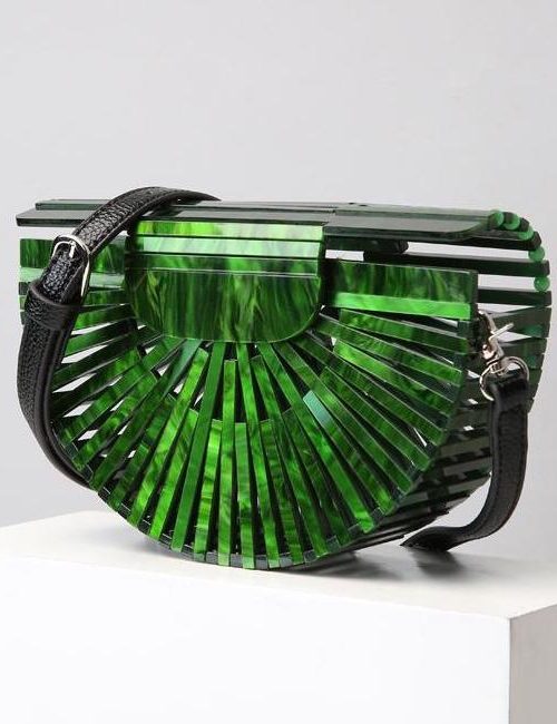 Hibbi Green Marble Hollow Acrylic Shoulder Bag