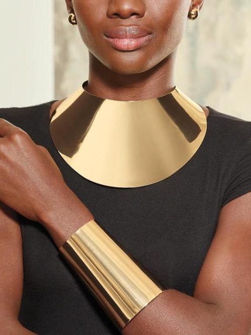 Iffel Esteem Gold Wide Bangle Choker Necklace Set