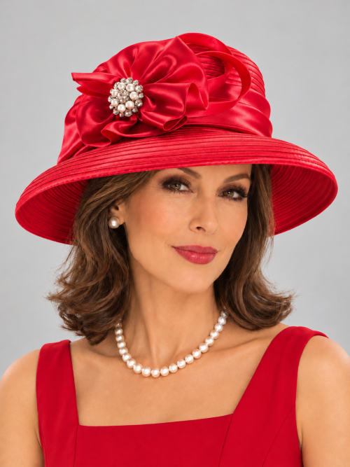 Lillian Satin Flower Derby Hat – Red