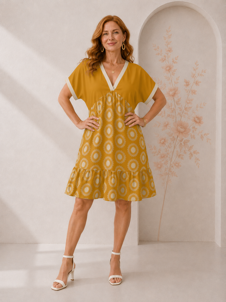 amber pattern midi dress model front