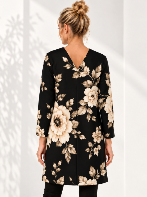 Elena Floral Mid-Length Jacket – Black