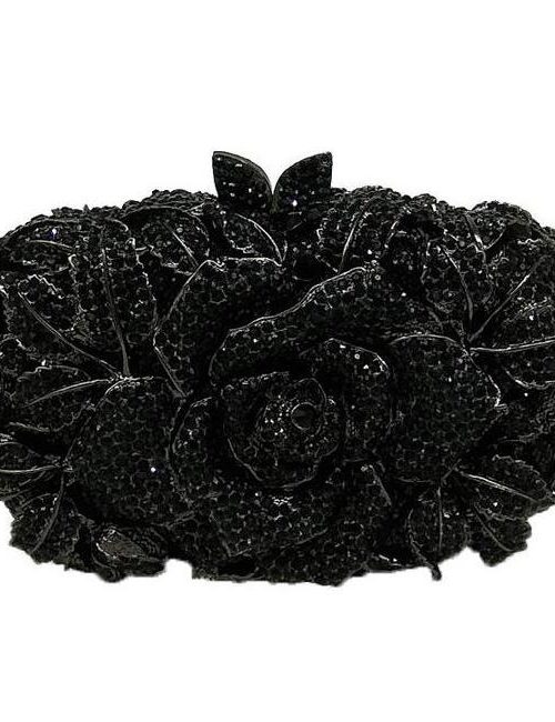 Boujee Black Flower Rhinestone Hard Clutch