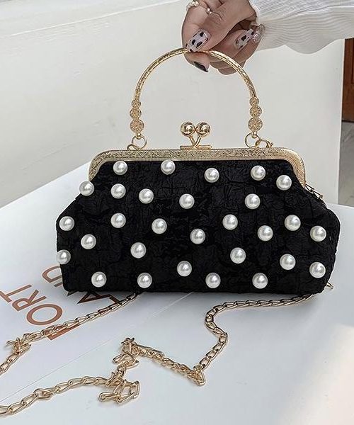 Simone Pearl Purse Handbag – Black