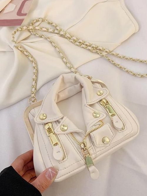 Sinita Leather Jacket Handbag – Cream
