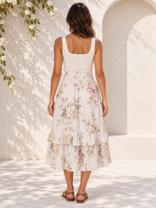 Fiz Floral Ruffle Skirt – Ivory