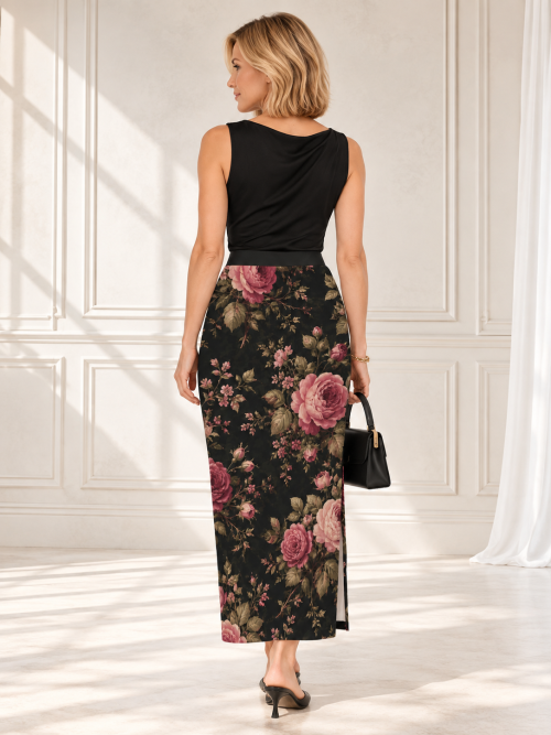 Nova Floral Pencil Skirt – Black