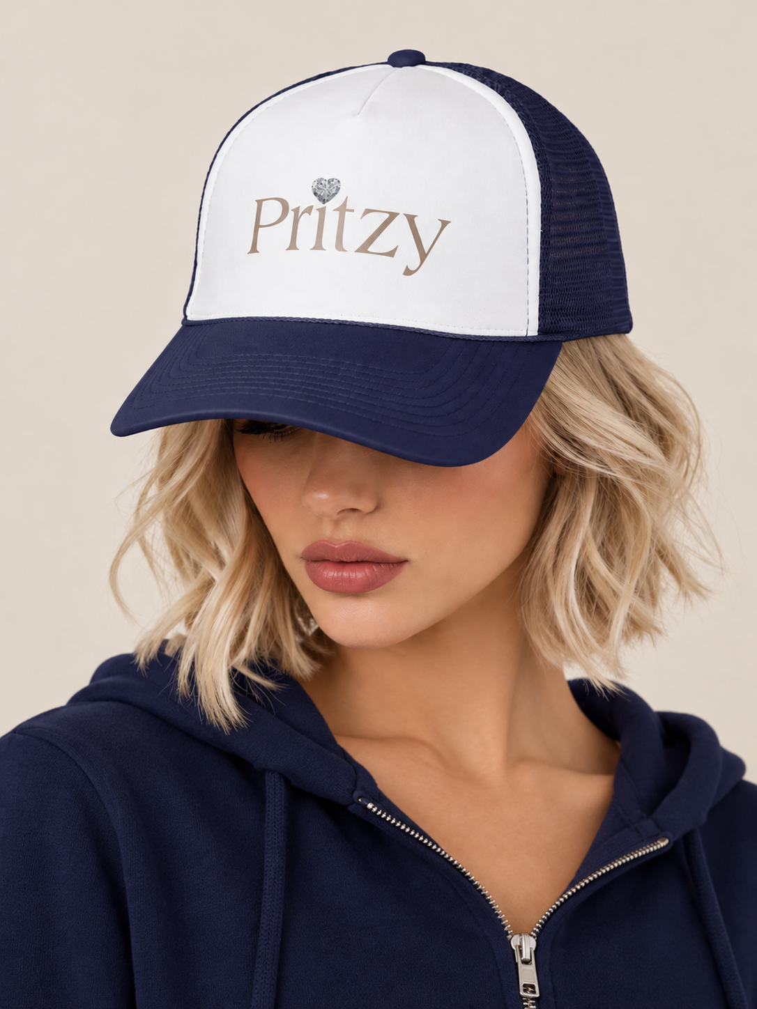navy pritzy signature cap model front