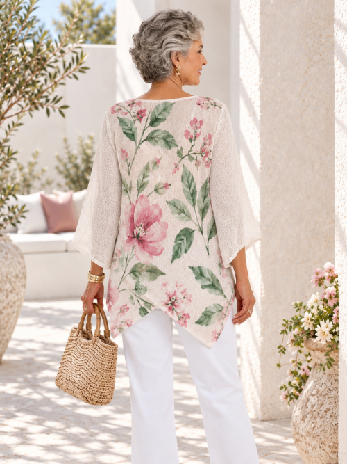 Deris Floral V-Neck Blouse – Pink