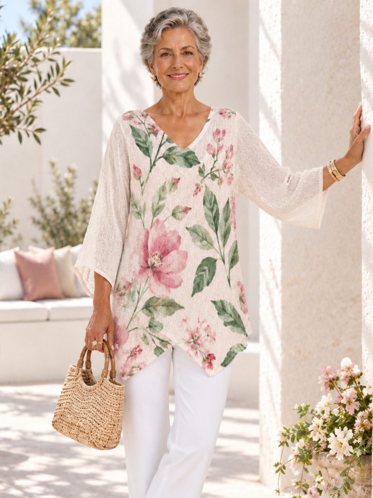 pink-floral-bat-top-model-front