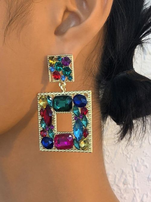 Niya Rhinestone Square Drop Earrings