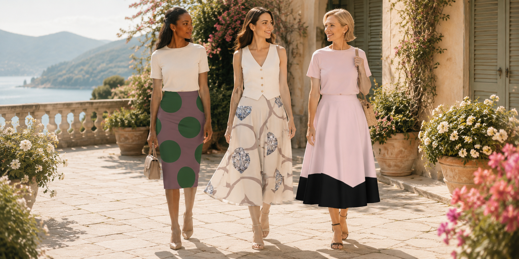 vintage inspired fashion at pritzy banner with three models wearing fashionable clothes