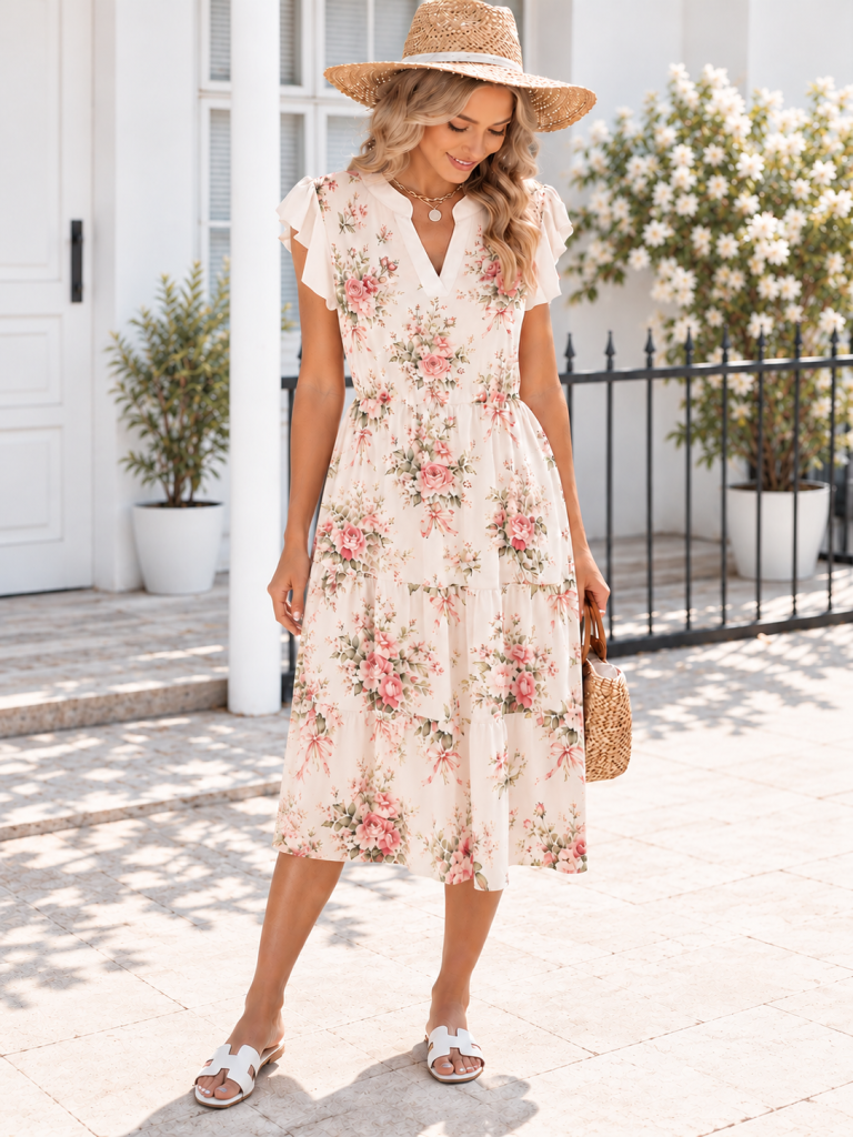 Phoebe Floral Tiered Dress - White