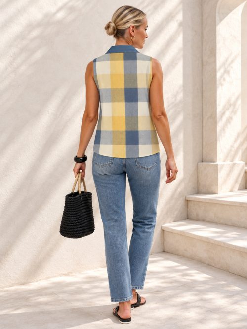 Fiona Checkered Sleeveless Blouse – Yellow